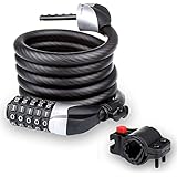 Blusmart&reg; Bike Security Cable Lock Combination with Flexible Mount Twisted Metal Cable 6-Feet x 0.47-Inch Heavy Duty of 1.35lbs for Bicycle Tricycle Scooter
