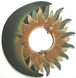 Hand Painted Green Sun / Crescent Moon Wall Mirror
