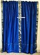 2 Blue Silk Sari Drapes, Panels, Curtains