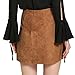 DUBACH Women's High Waist Faux Suede Khaki A-Line Skirt(Khaki,XL)