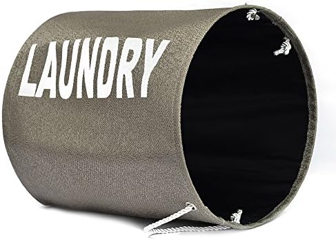 Lixin Teslin DIY Laundry Basket 17.7*15.3-inch, Household Essential Modern Sturdy Round Folding Tote Drawstring Laundry Hamper with Handle Rope(gray)