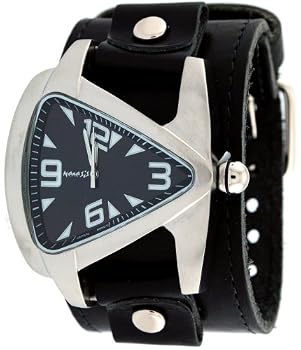 Nemesis #LBB011K Men's Premium Wide Leather Strap Futuristic Watch