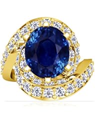 14K Yellow Gold Oval Cut Blue Sapphire Ring With Sidestones