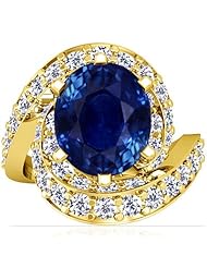 18K Yellow Gold Oval Cut Blue Sapphire Ring With Sidestones