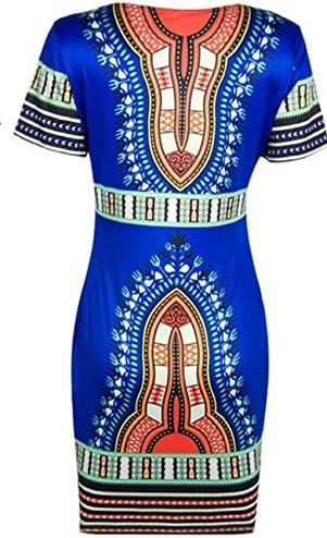 Women Bohemian V Neck Vintage Printed Ethnic Style Summer Shift Dress (xl, Blue)