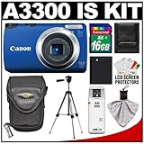 Canon PowerShot A3300 IS Digital Elph Camera (Blue) with 16GB Card + Case + ....