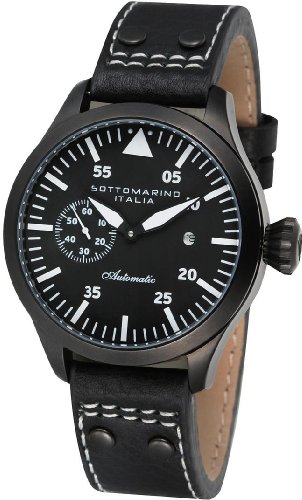 Mens Automatic Black Leather Pilot Watch by Sottomarino SM50094-C