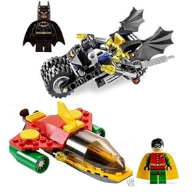 Batman & Robin + Batcycle & Scuba Jet: Lego Batman Minifigures and Vehicles (No Box or Decals)