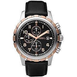 Fossil Men's FS4545 Black Leather Strap Black Analog Dial Chronograph Watch