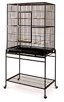 Large Wrought Iron Flight Canary Parakeet Cockatiel Lovebird Finch Cage With Removable Stand #15 Black Bird Cage, 32-Inc
