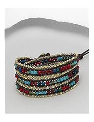 Cotton Semi GemStone Beads Bracelet In Brass