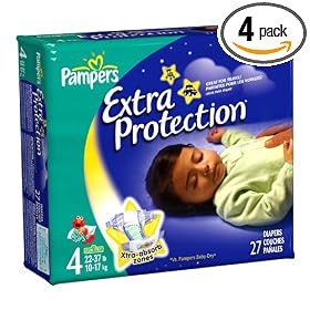 Pampers Baby Dry Overnight Extra Protection Diapers, Size 4 (16-34 Lbs), Jumbo, 27-Count Packages (Case of 4) (108 Diapers)