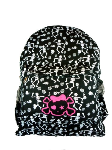 Click here to buy Skull: Bone PUNK GOTHIC Large School Backpack *Skeleton Black+ Free Necklace.