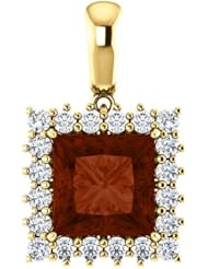 10K Yellow Gold 8.00x8.00mm Princess Cut Mozambique Garnet and Diamond Pendant -- LIFETIME WARRANTY