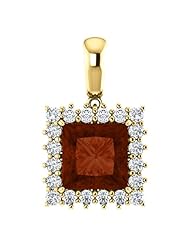 18K Yellow Gold 8.00x8.00mm Princess Cut Mozambique Garnet and Diamond Pendant -- LIFETIME WARRANTY