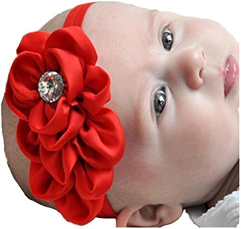 QS® Baby Girl Elastic Headbands with Crystal and Big Flower (Pack of 6)