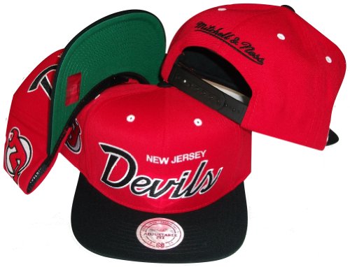 New Jersey Devils Script Red/Black Two Tone Snapback Adjustable Plastic Snap Back Hat / Cap