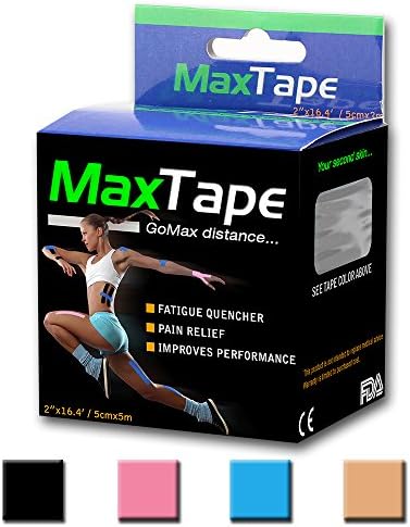 Kinesiology Tape MaxTape Elastic Kinesio Tape for Athletes - Therapeutic Sports Tape for Injury and Performance - Ideal for Knee, Shoulder, Elbow, Ankle, Back, Neck Pain and Much More - Superior Waterproof Technology and Adhesion - Latex Free - 2 inches x 16.4 feet - 100% Lifetime Guarantee