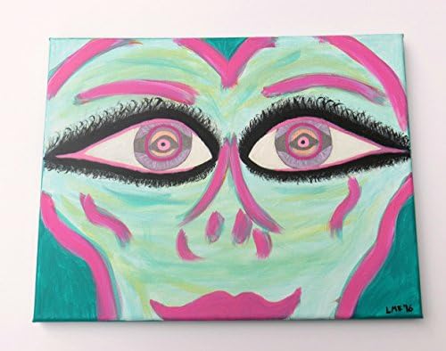 Original Ocean Blue Abstract Alien Canvas Painting With Hypnotic Eyes