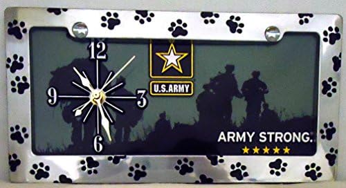 1 , ARMY Quartz Clock on a , " U. S. ARMY , with, Army Strong " , Metal Sign, Enclosed in a Chrome Metal Frame with Black Paw Prints,29B3.0&17A5.5