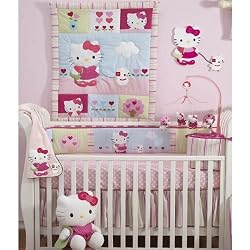 Lambs & Ivy Bedtime Originals Hello Kitty and Puppy 4-Piece Baby Crib Bedding Set, Pink