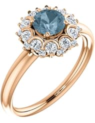 18K Rose Gold Round Cut Blue and White Diamond Flower Inspired Ring -- LIFETIME WARRANTY