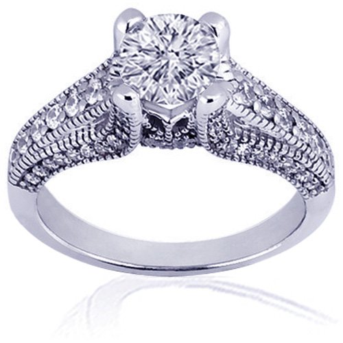 1.45 Ct Round Cut Diamond Vintage Milgrain Heirloom Engagement Ring Pave SI2 GIA