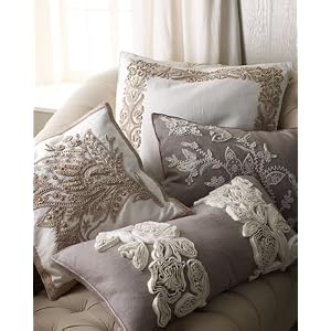 Ankasa Taupe Pillow with Dimensional Ruffle Flowers 15" x 30"