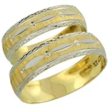 10k Gold 2-Piece His (5.5mm) & Hers (4.5mm) Wedding Ring Band Set w/ Rhodium Accent (Available in Ladies' Sizes 5 to 10 & Men's Sizes 8 to 13)