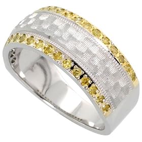 14k White Gold Band 5/16" (8mm) wide, w/ 0.38 Carat Fancy Yellow Round Brilliant Diamonds