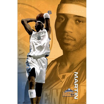 Professionally Framed Kenyon Martin (Denver Nuggets) Sports Poster - 24x36 with RichAndFramous Black Wood Frame