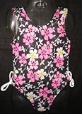 Girls 1-Piece Swimsuit Tie Sides - Black/Pink Floral