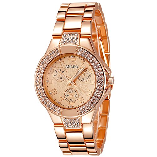ANLEOWATCH 1PCS Women Watches Metal Dial Analog Watches Lady Wristwatch Rose Gold