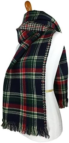Long Shawl Scarf for Women Warm, Chunky, and Multicolor Plaid Big Winter Fashion Scarves (Green Red Navy Blue)