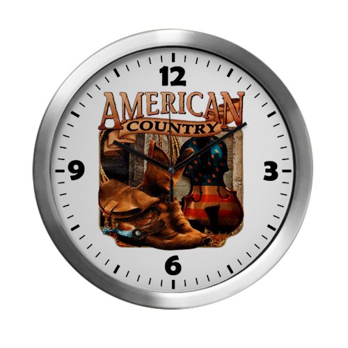 Modern Wall Clock American Country Boots And Fiddle Violin Cowboy
