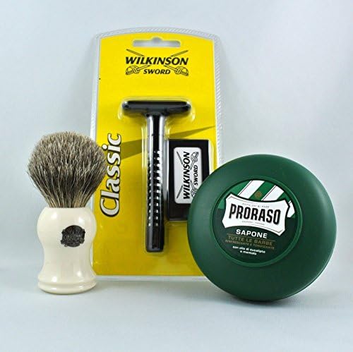 Vulfix 2006 Badger Shaving Brush with Wilkinson Razor and Soap (Prorazo Green Jar Eucalyptus)
