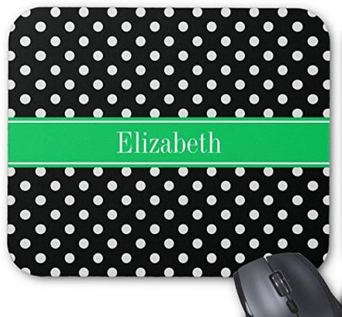 Personalized Unique Gaming Mouse Pad Style Black White Polka Dots Emerald Name Monogram Mouse Pad