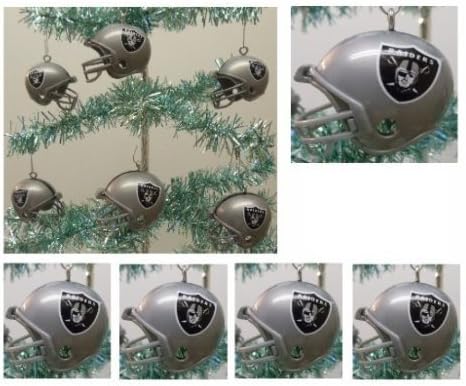 NFL Football Oakland Raiders Set of 6 Holiday Christmas Tree Ornaments Featuring Raiders Team Helmet Ornaments Ranging from 1.5" to 2" Tall