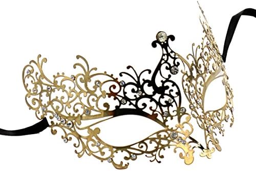 1Bay Women's Crescent Filigree Venetian Masquerade Mask With Clear Rhinestones Silver