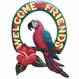 Parrot Welcome Friends Haitian Tropical Metal Art Home Decor 19" ~ Breeze On In Sales