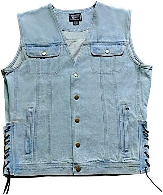 Blue Denim Motorcycle Vest and 4 Genuine Leather Vest Extenders