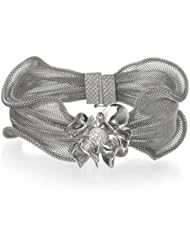 Steel Mesh White CZ Flower Bangle