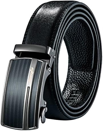 HOMTA Men Mens Black all Leather Belt Automatic Sliding Buckle 35mm Ratchet no Scratch Black mens Belt Casual Belts for men