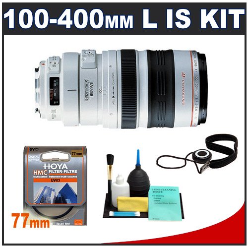 Canon EF 100-400mm f/4.5-5.6 L IS USM Telephoto Zoom Lens + UV Filter + Accessory Kit for Canon EOS 30D, 40D, 50D, 5D, 7D, Mark II, Rebel XS, XSi, XT, XTi, T1i Digital SLR Cameras