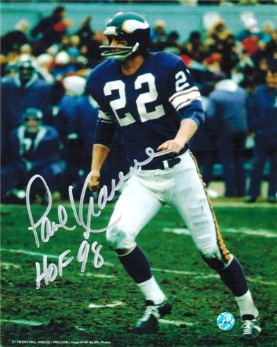 Paul Krause Autographed/Hand Signed Minnesota Vikings 8x10 Photo Inscribed ''HOF 98''