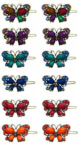 Dozen Pack - 12 Crystal Butterfly Barrettes LPW86250-3-D