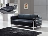 Contemporary Furniture Le Corbusier Style Black Leather Sofa/Sleeper
