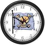 Pirate Skull & Crossbones Flag - Pirate Theme Wall Clock by WatchBuddy Timepieces (Black Frame)