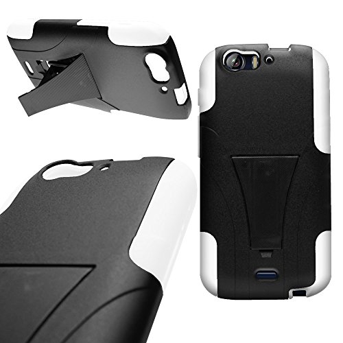 CoverON® Kickstand Hard + Soft Dual Layer Hybrid Case for BLU Life One X L132L - Black Hard Plastic + White Soft Silicone