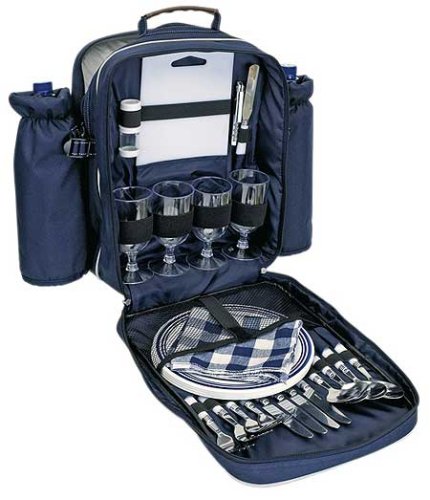 Picknickrucksack Picknickkoffer  Picknickkorb  Picknick Picknicktasche mit Inhalt fuer 4 Personen mit integrierter Kuehltasche
